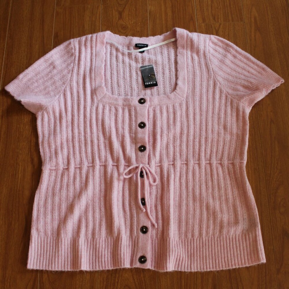 NWT Torrid Vegan Cashmere Pink Square Neck Short Sleeve Sweater size 3X